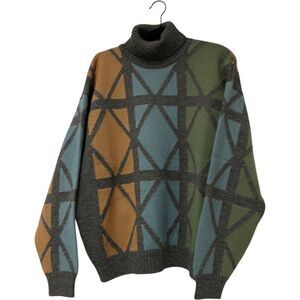 Vintage Markos Alexander Mens Sweater XL Multicolor Pullover Knit Turtleneck 90s